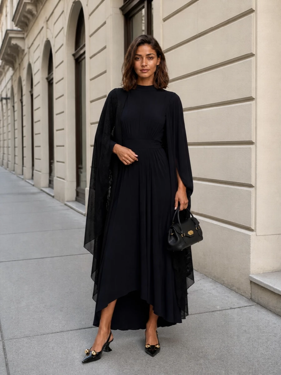Lanvin navy evening dress black patent slingbacks
