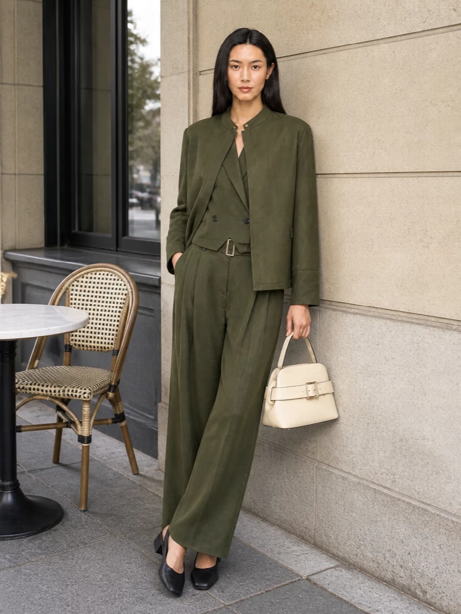 Max mara olive tailoring wide leg trousers outfit