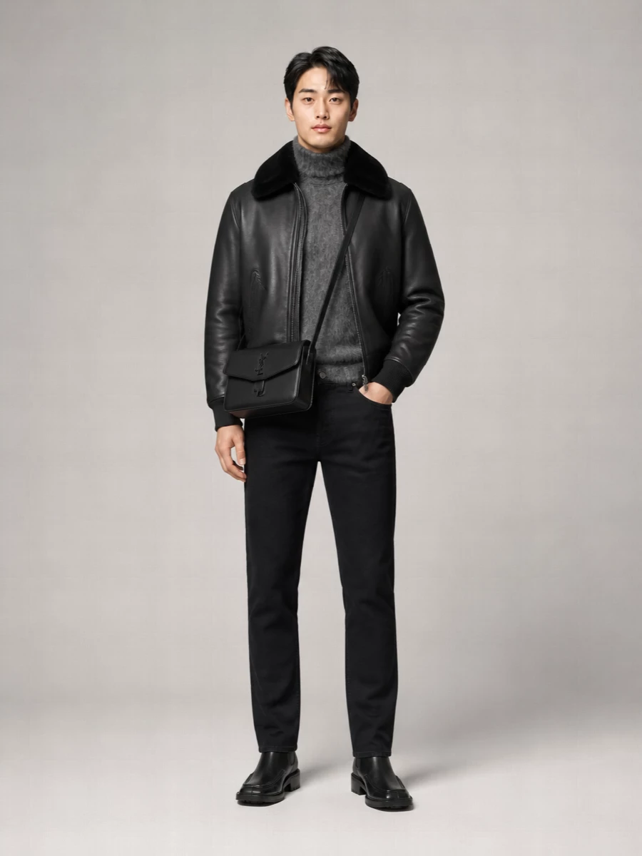 Yves Salomon Leather Bomber Jacket