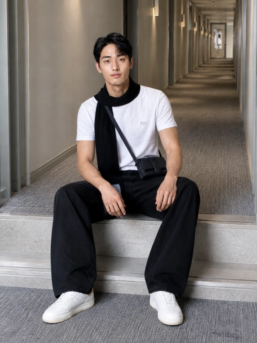 Jacquemus wide leg black jeans white tee outfit