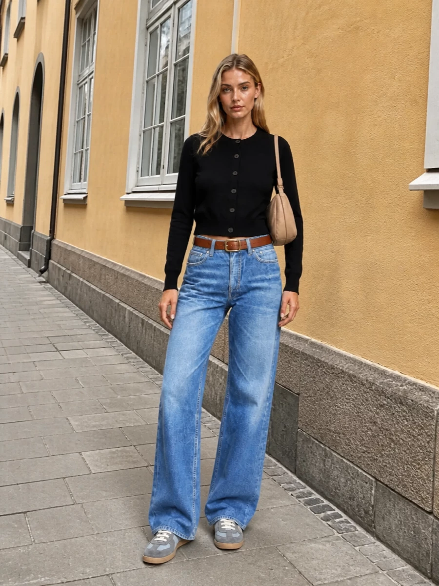 Our legacy wide leg jeans cropped cardigan outfit