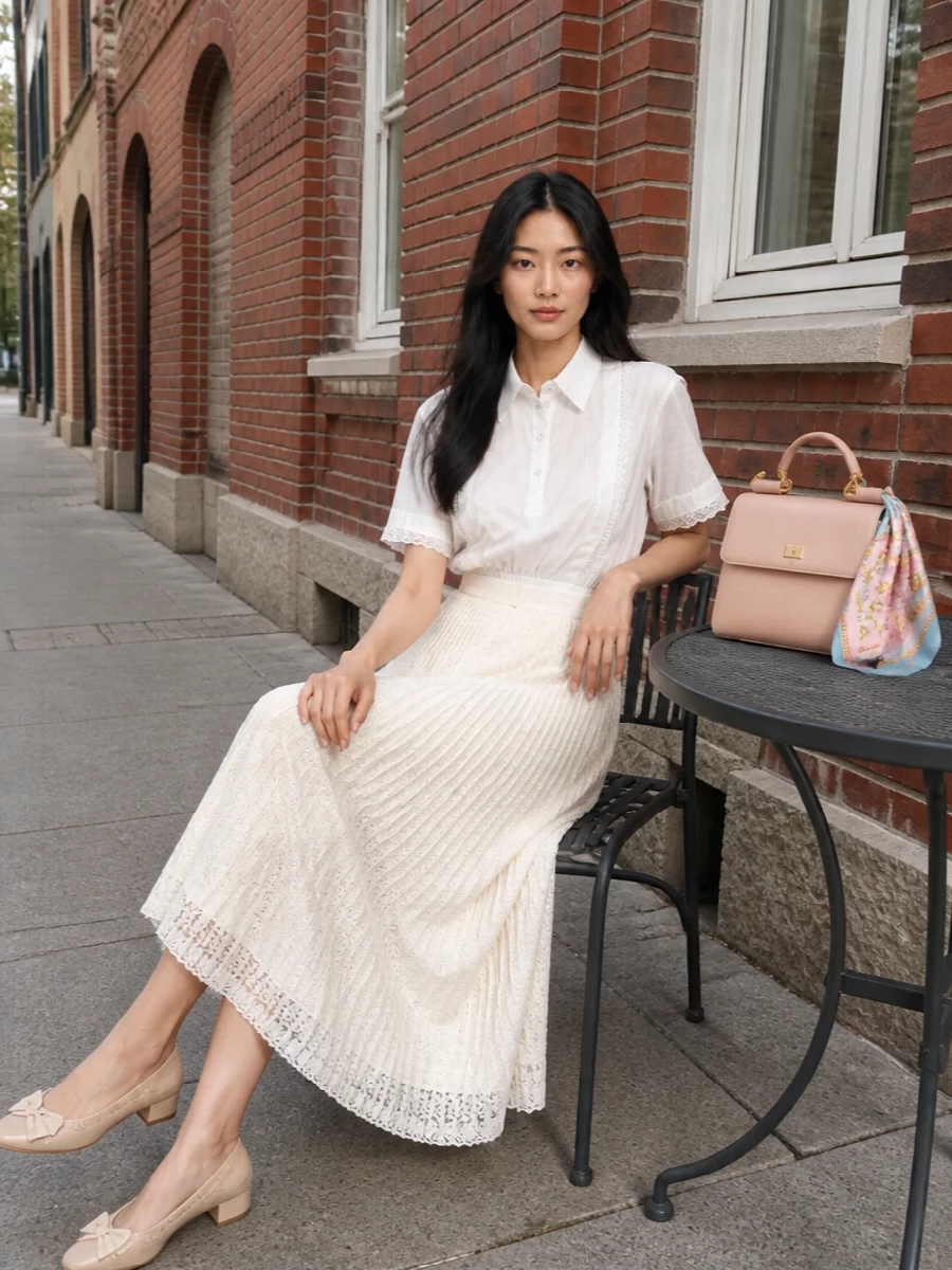 Ermanno scervino lace midi skirt outfit prada