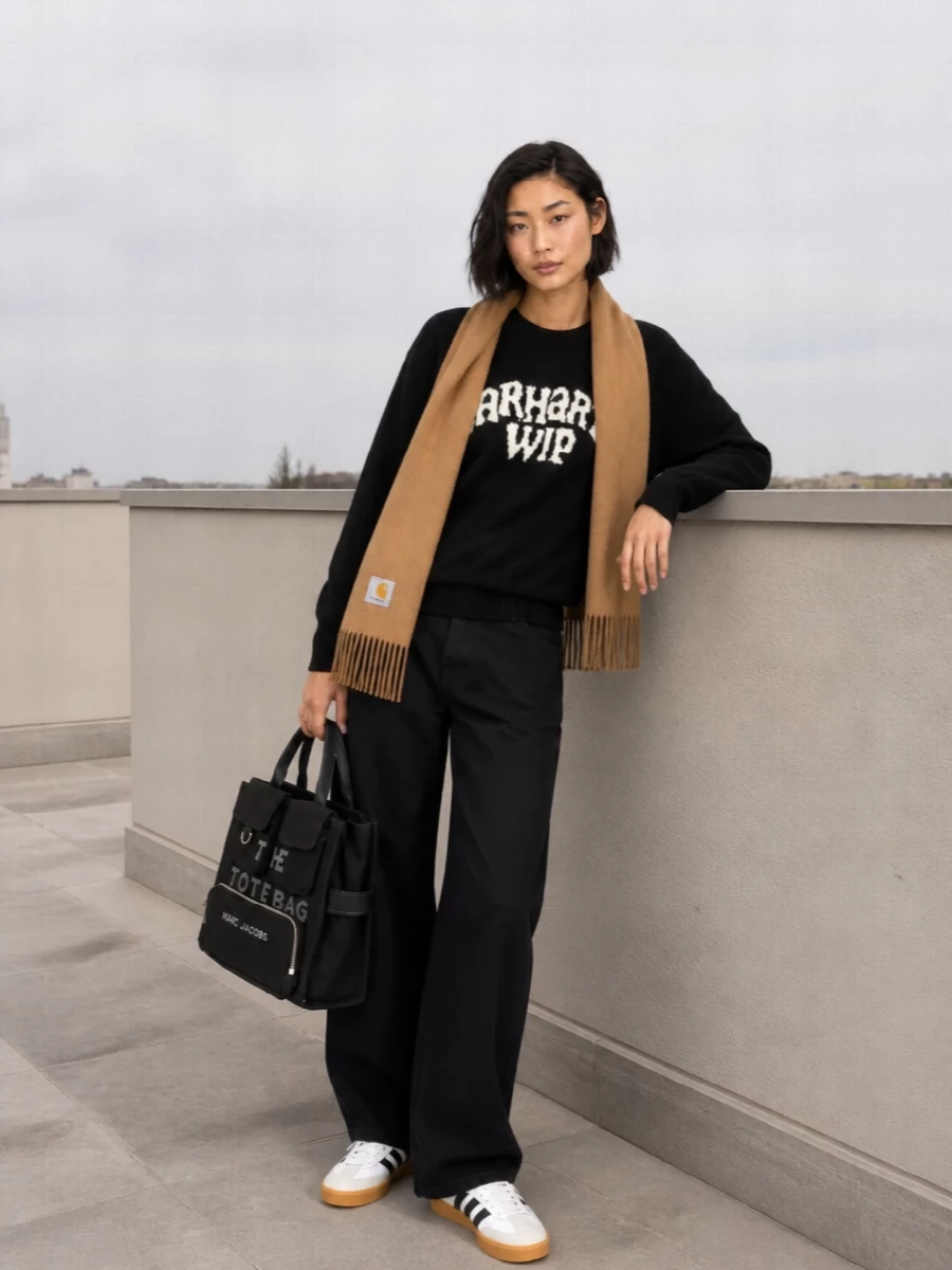 Carhartt sweater wide leg pants adidas sneakers