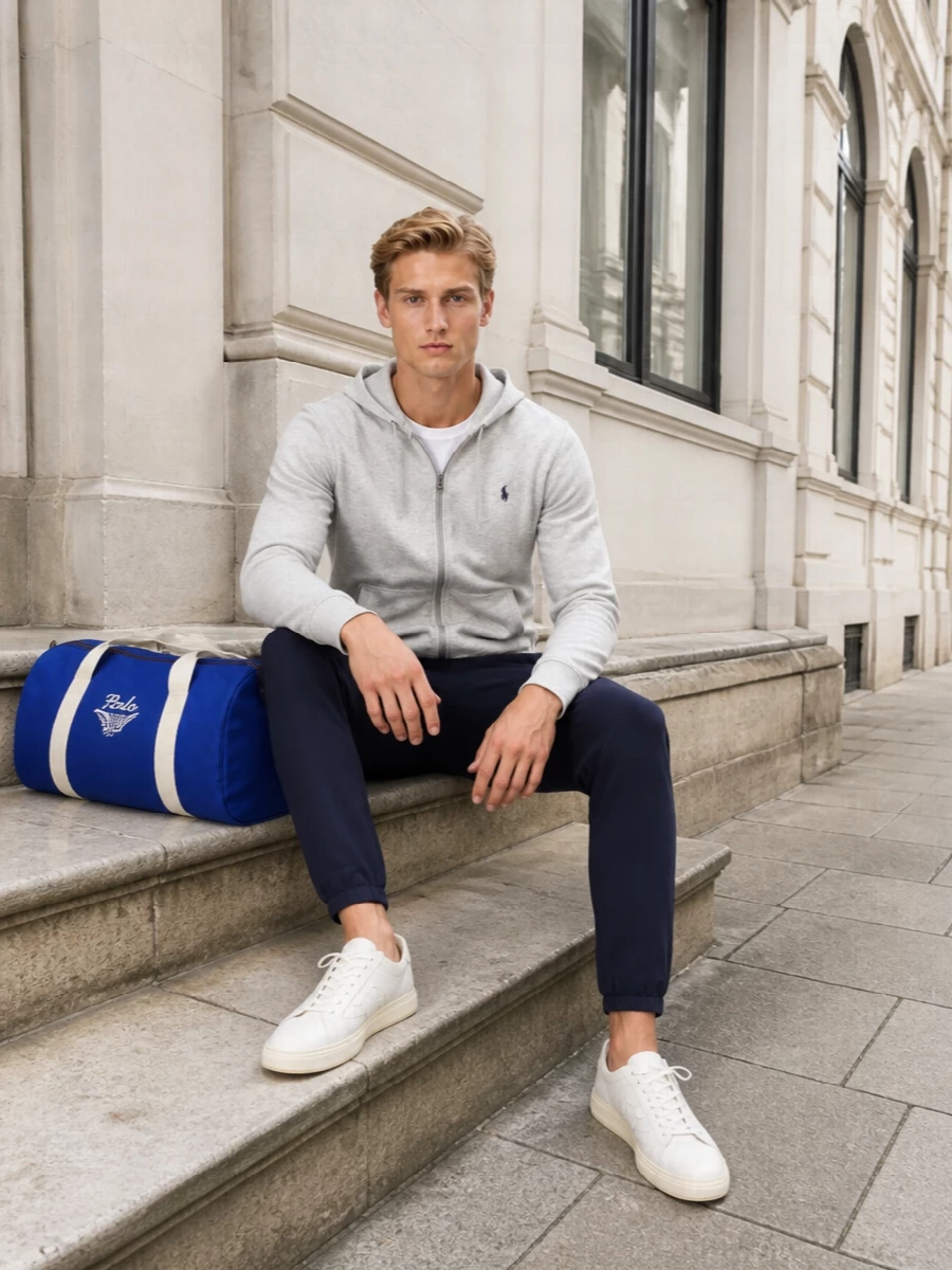 Polo ralph lauren navy hoodie sneaker outfit