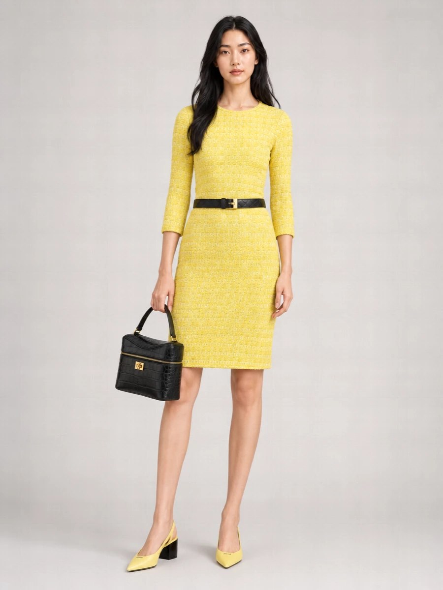 Balenciaga Wool Tweed Knit Midi Dress