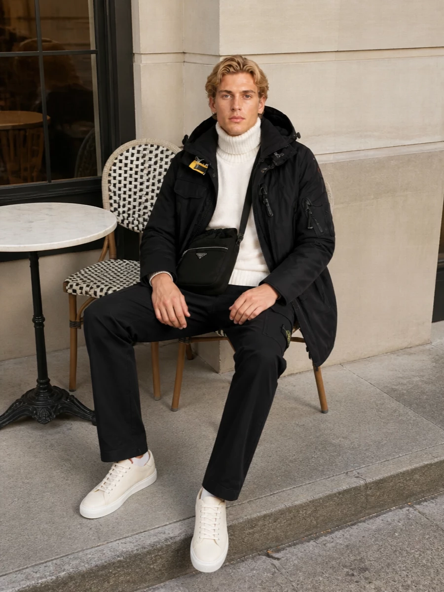 Parajumpers parka stone island cargo prada bag