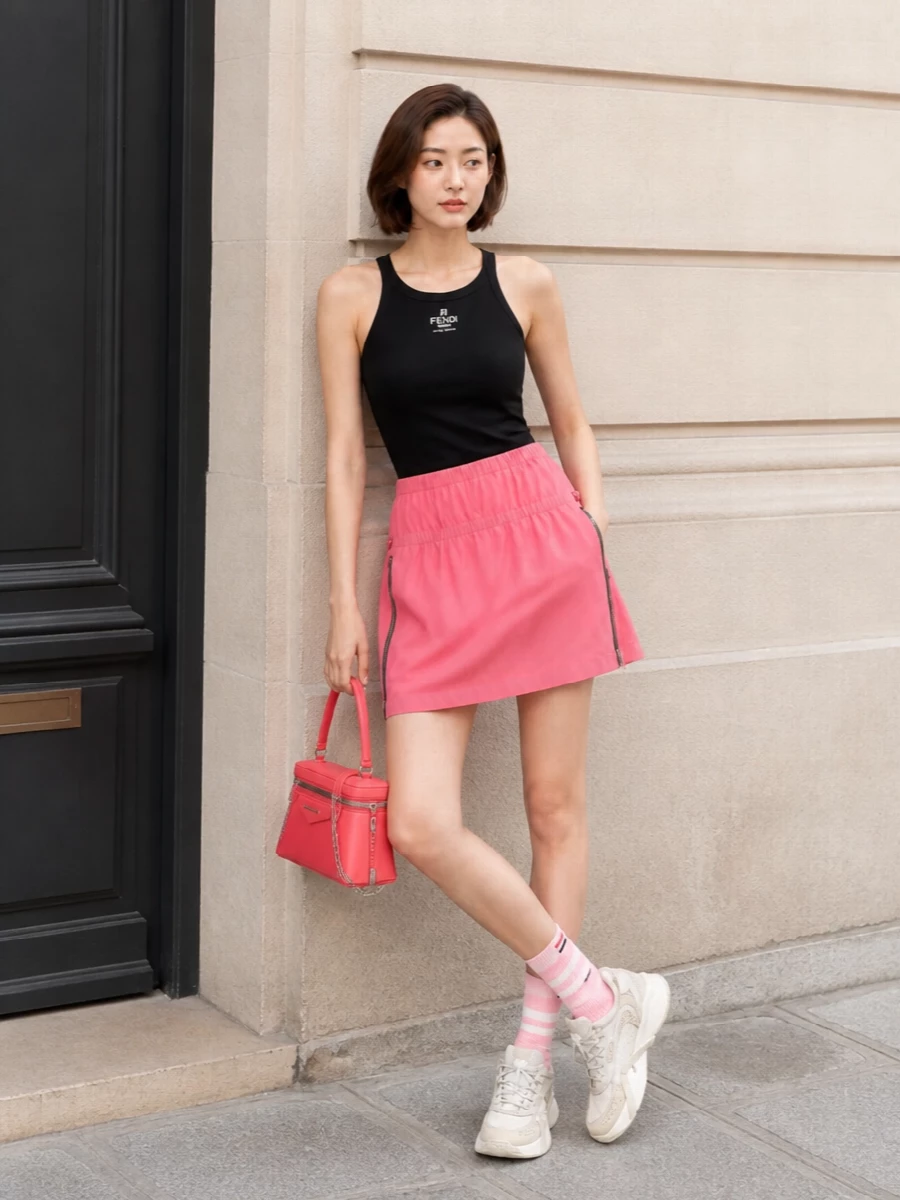 Fendi ribbed tank coral mini skirt streetwear