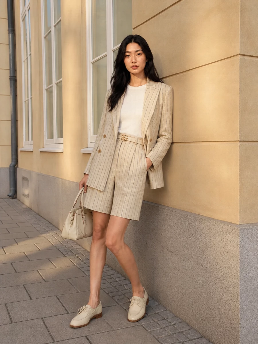 Blaze milano striped blazer tailored shorts outfit