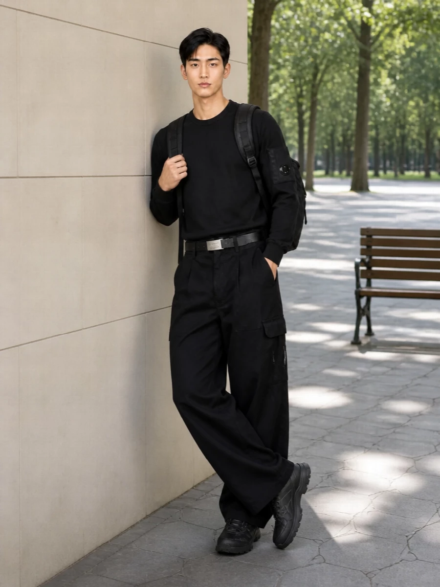 Cp company black cargo shorts technical knit outfit