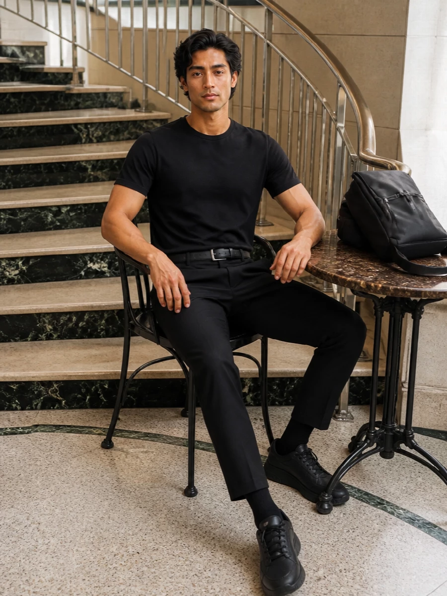 Boss black tshirt cropped trousers sneakers