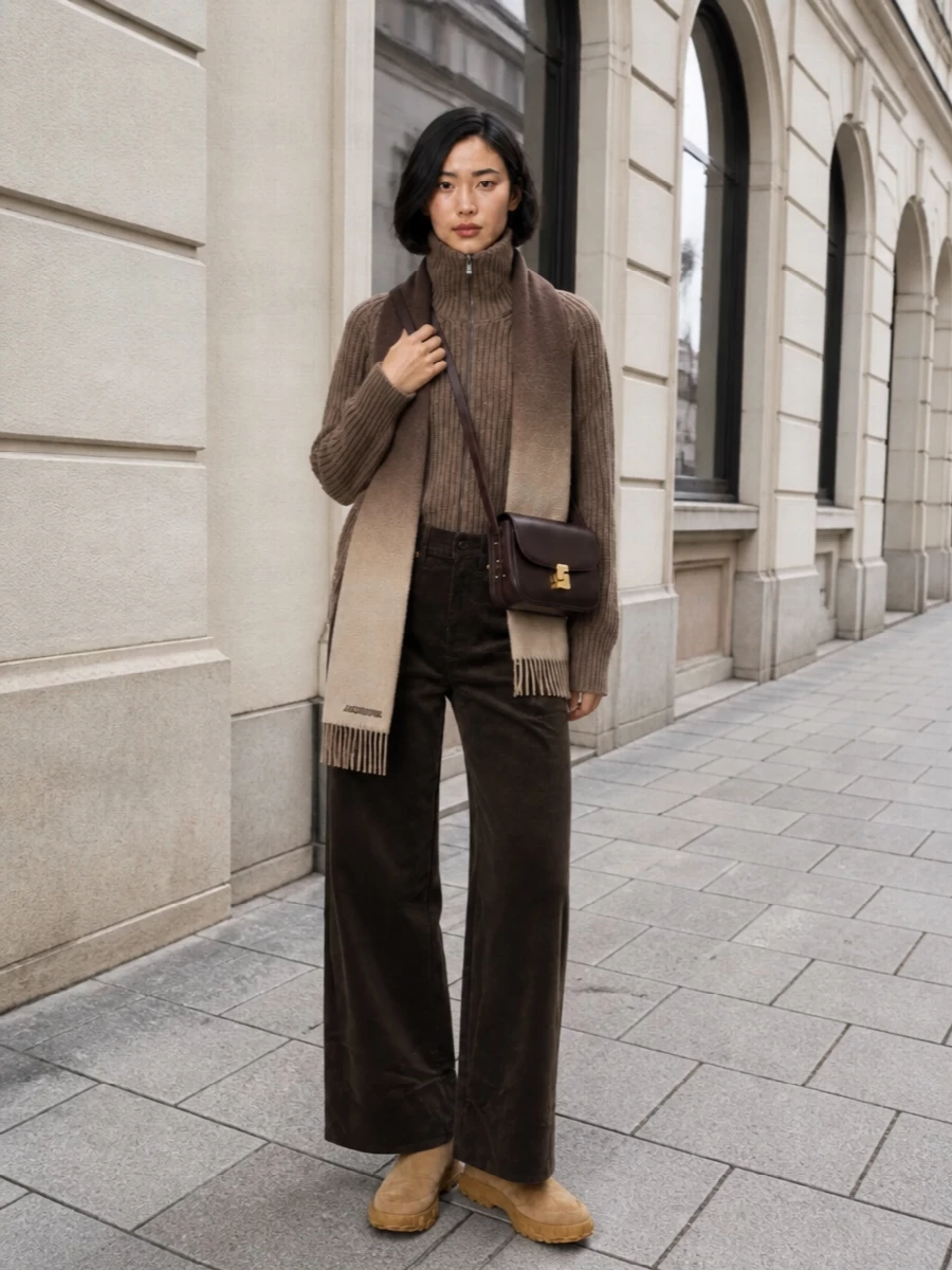 Soeur brown zip sweater wide corduroy trousers