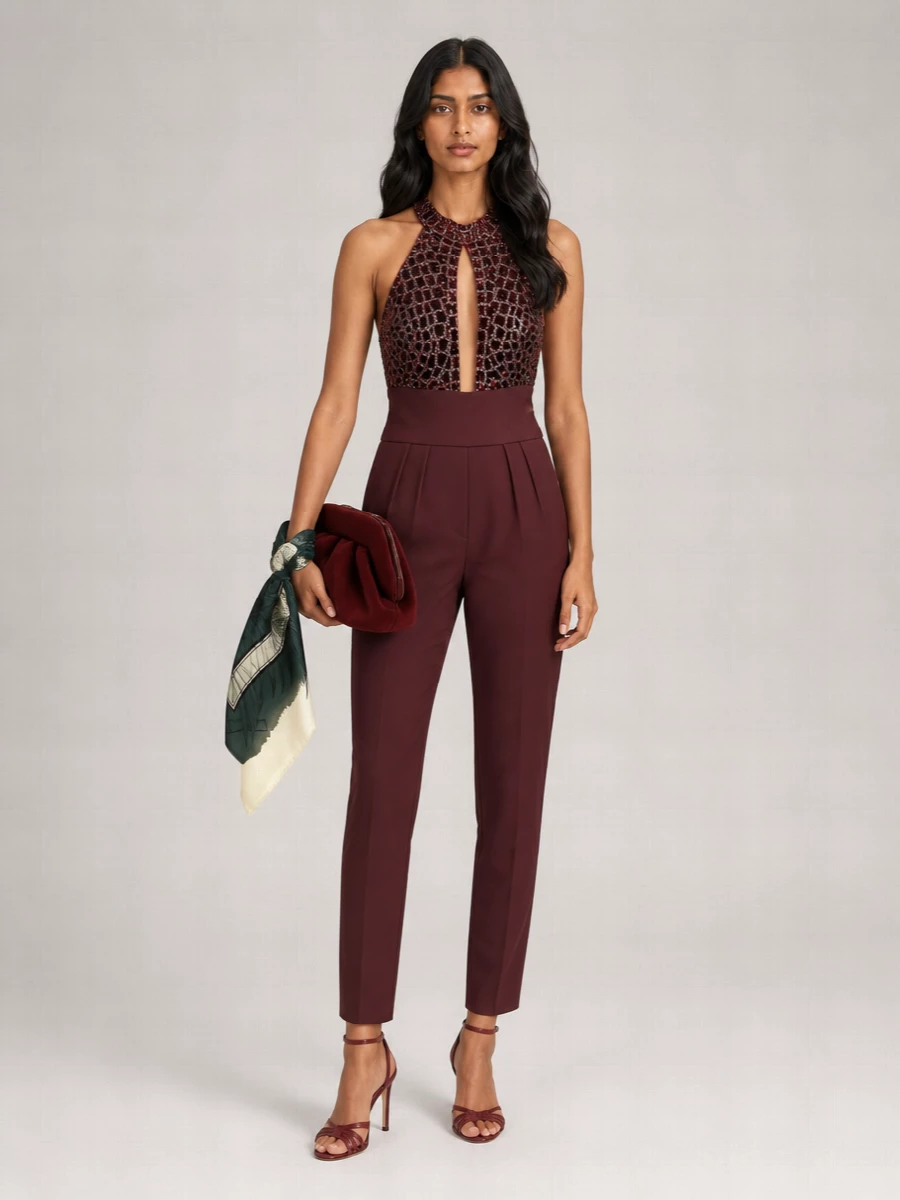 Elisabetta Franchi Satin Cutout Jumpsuit