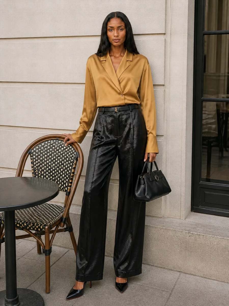 Loulou studio satin trousers coperni bag outfit