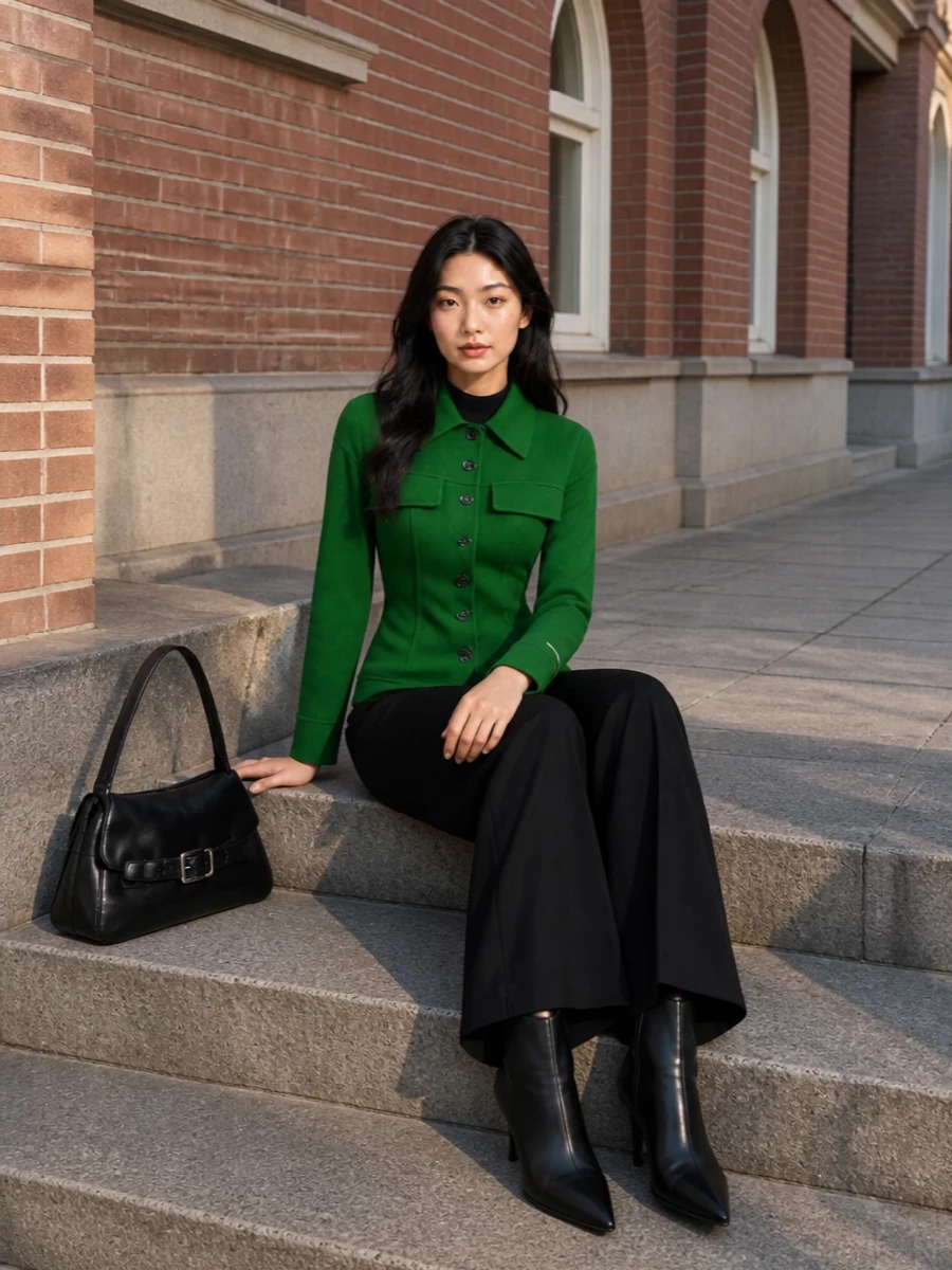 Sportmax emerald jacket black tailored trousers