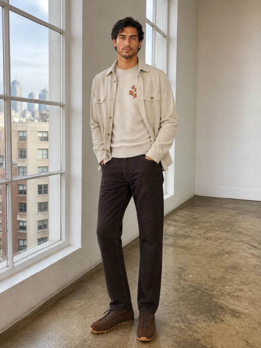 Isabel marant beige overshirt brown jeans outfit