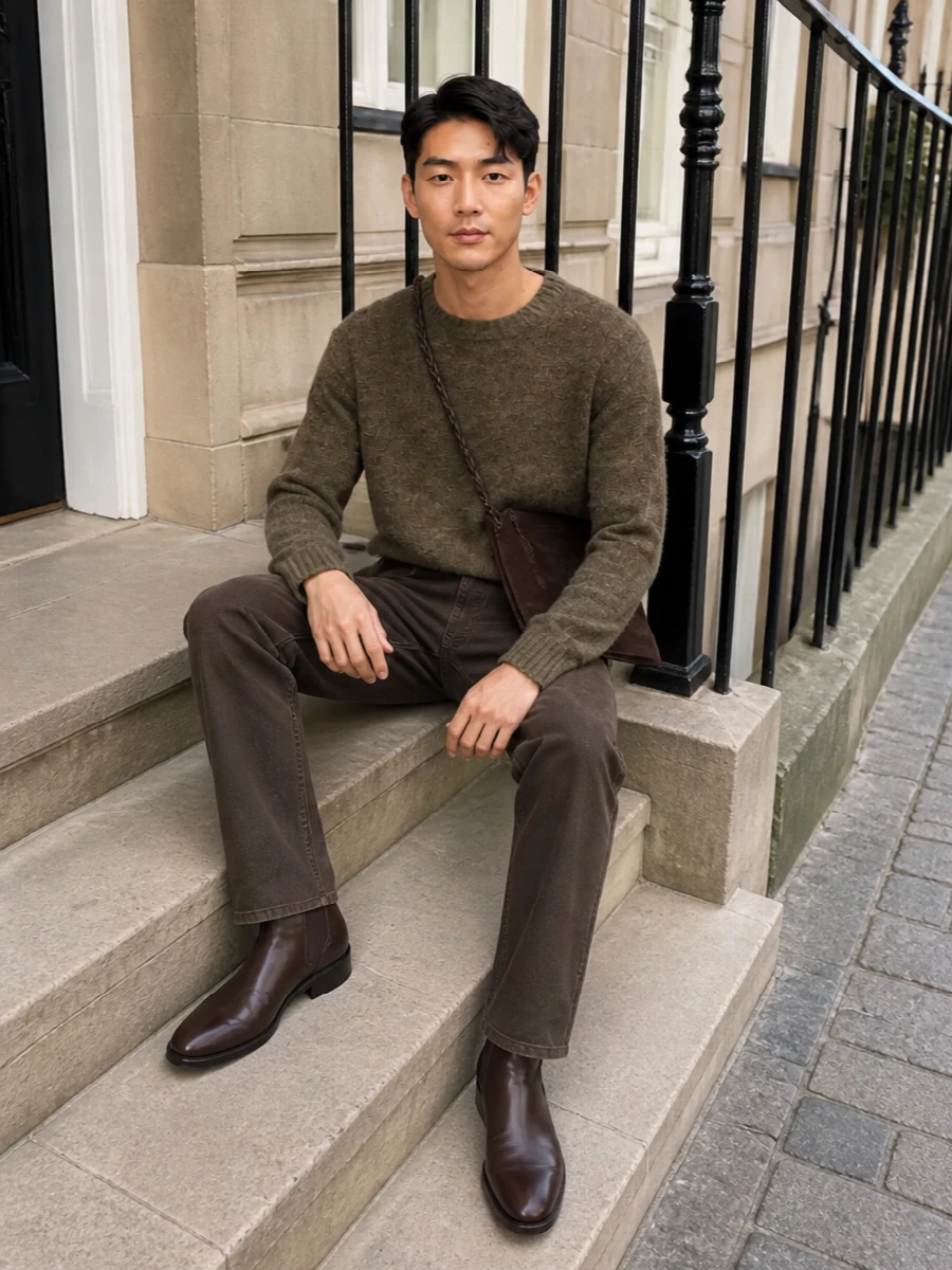 Apc sweater brown jeans our legacy boots