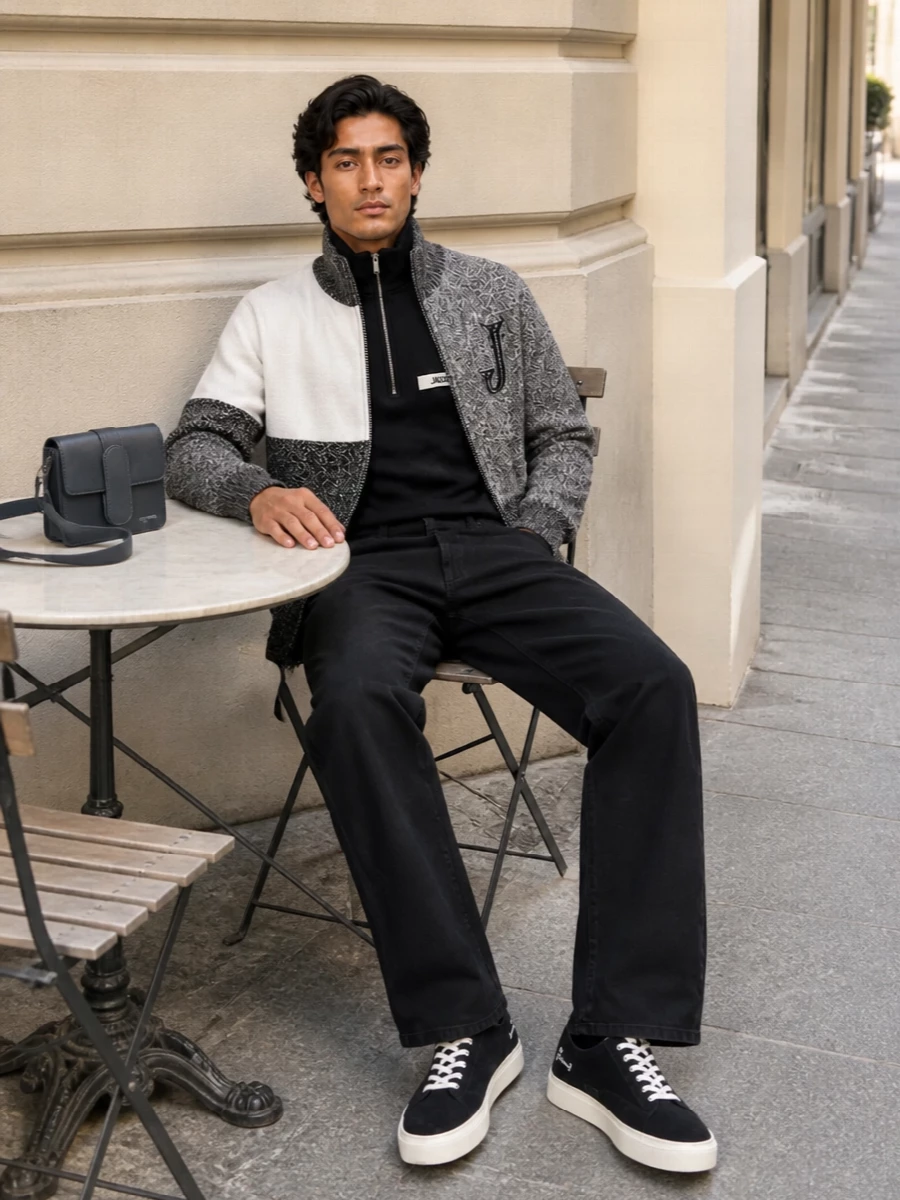 Jacquemus mens black zip jacket jeans outfit