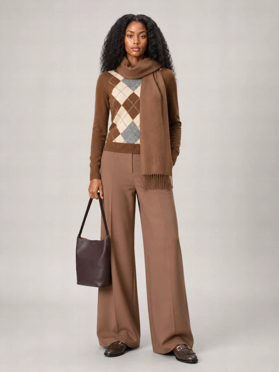 S Max Mara Cashmere Wool Argyle Ribbed Crewneck Jumper