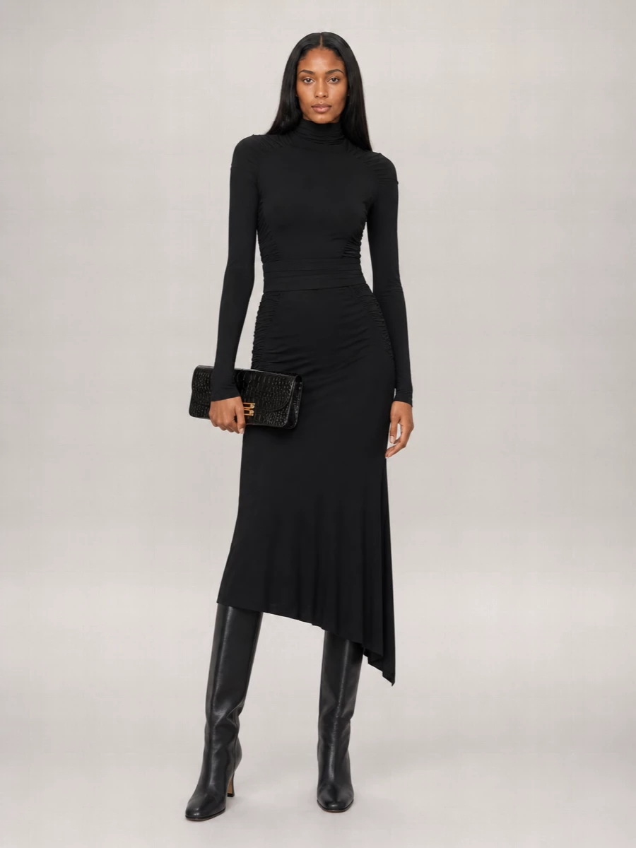 Victoria Beckham Viscose Turtleneck Slim-Fit Midi Dress