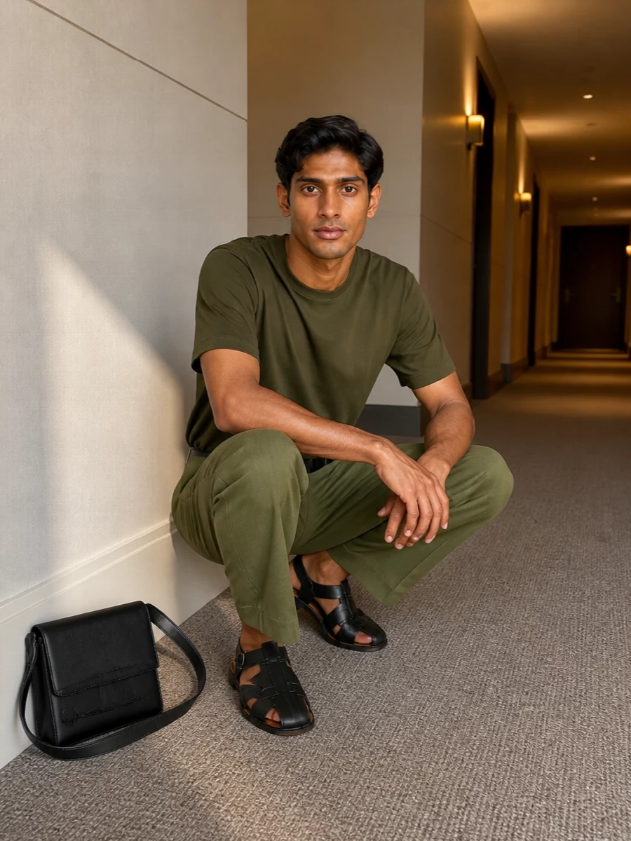 Dries van noten olive tee pleated trouser outfit