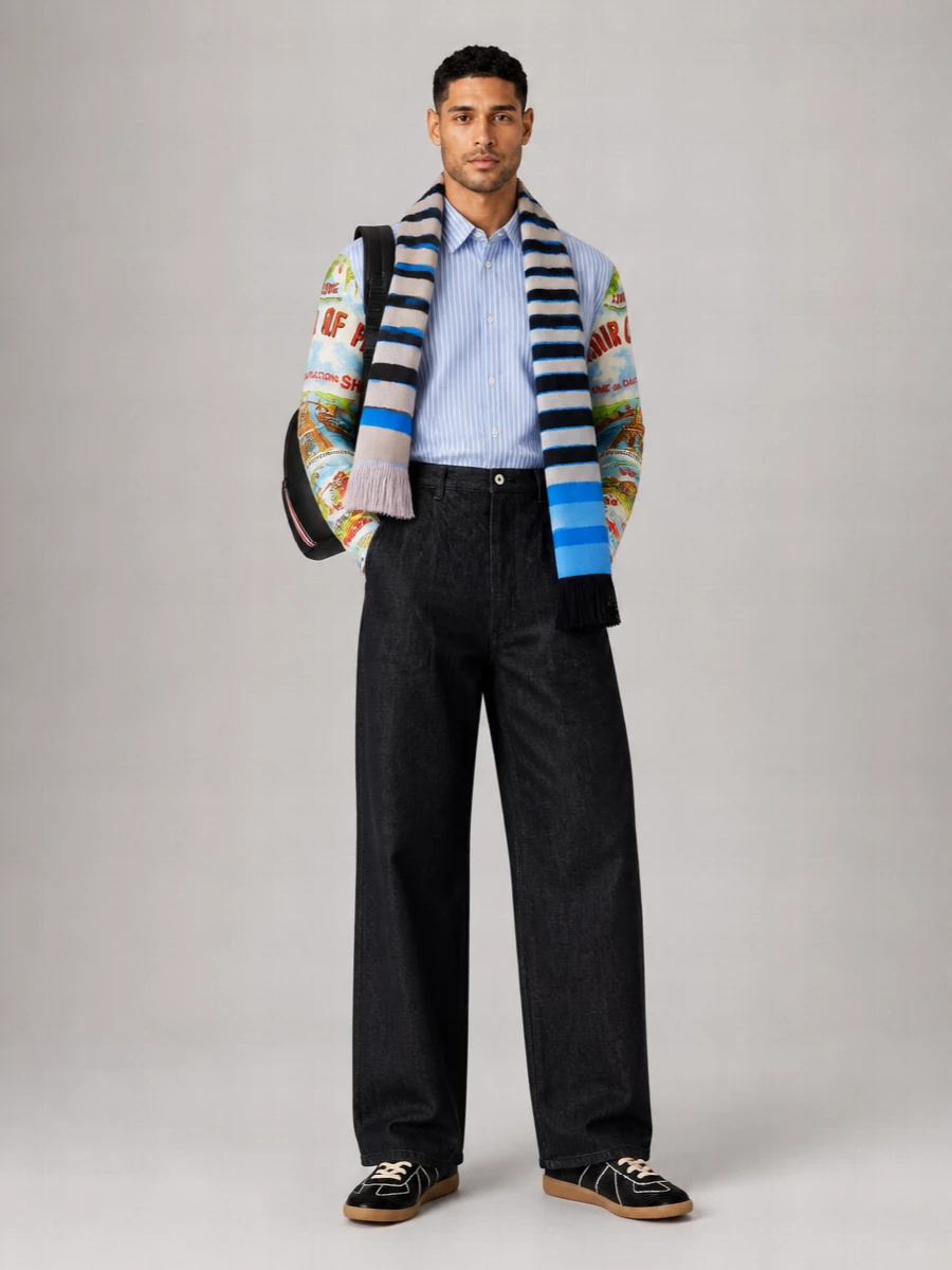 Comme Des Garçons Patterned Sleeve Cotton Shirt