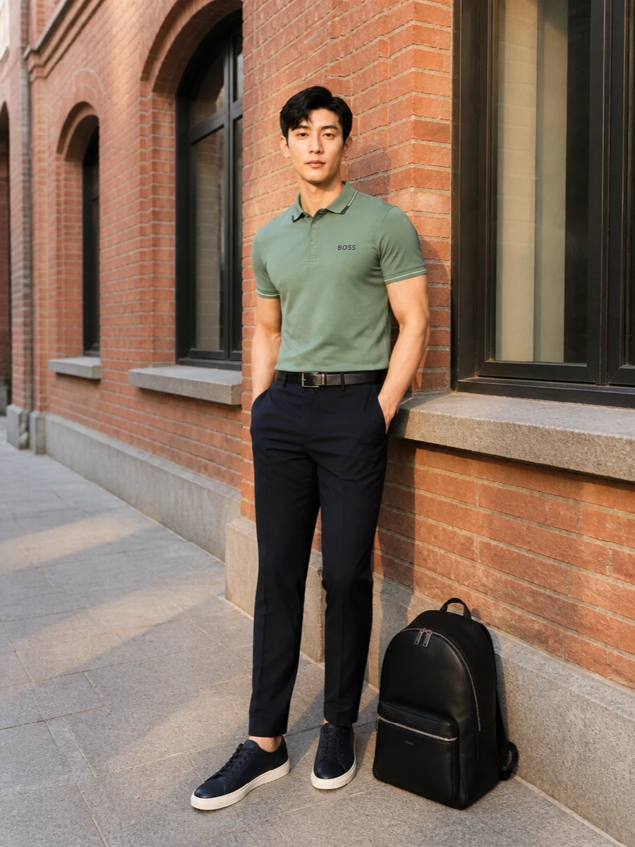Boss sage polo navy tapered trousers sneakers