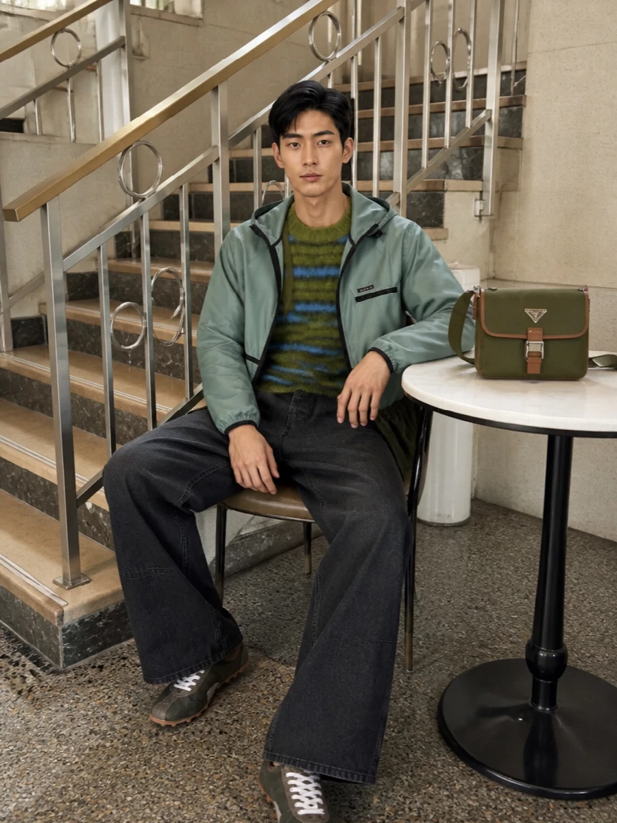 Marni utility jacket wide leg jeans sneakers
