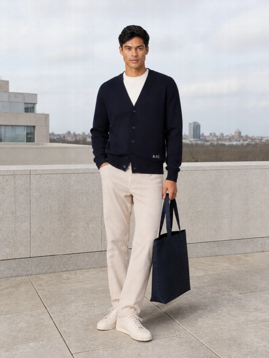 Apc cream knit beige trousers ami sneakers