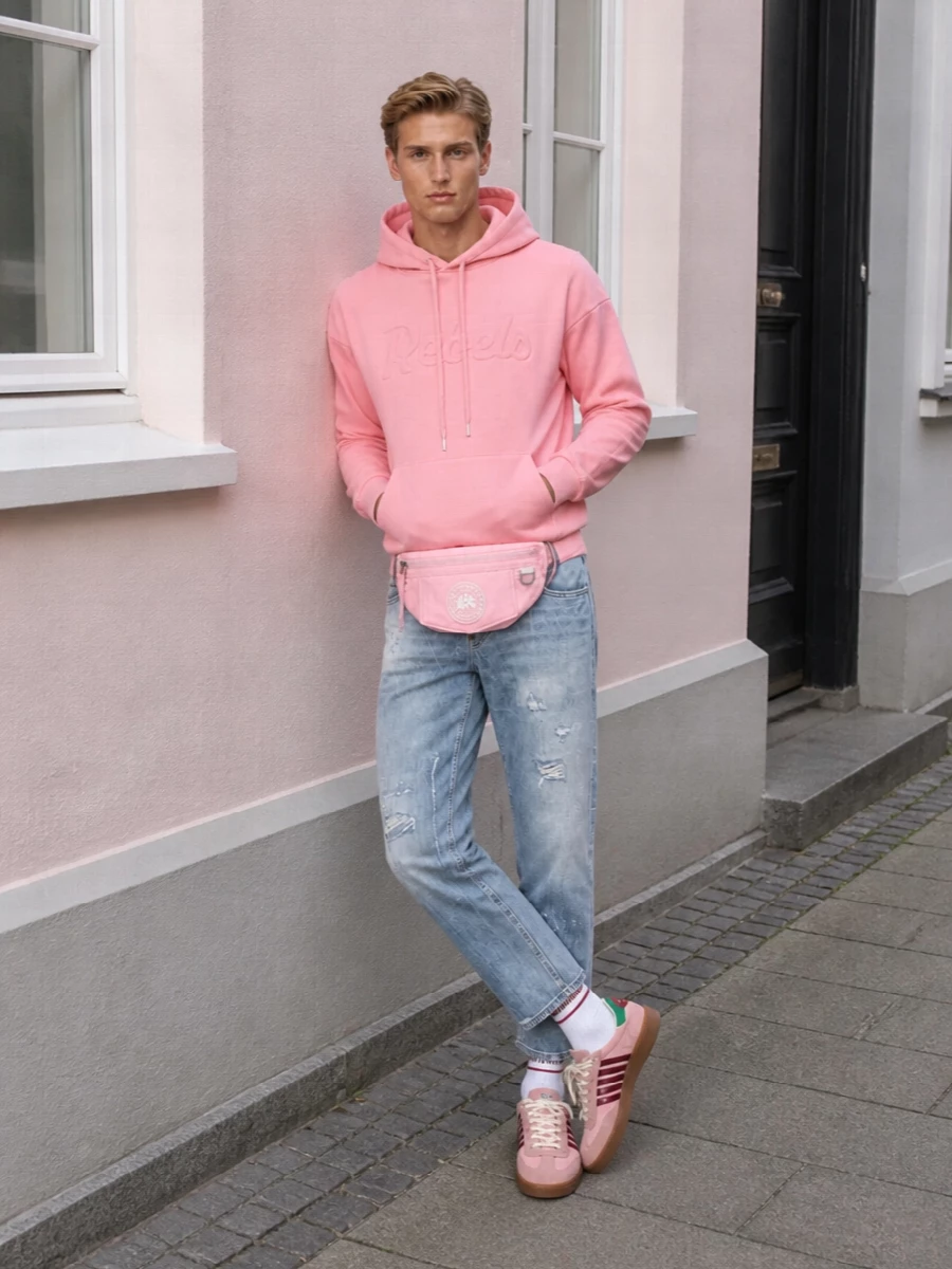 Dsquared2 pink hoodie distressed jeans sneakers