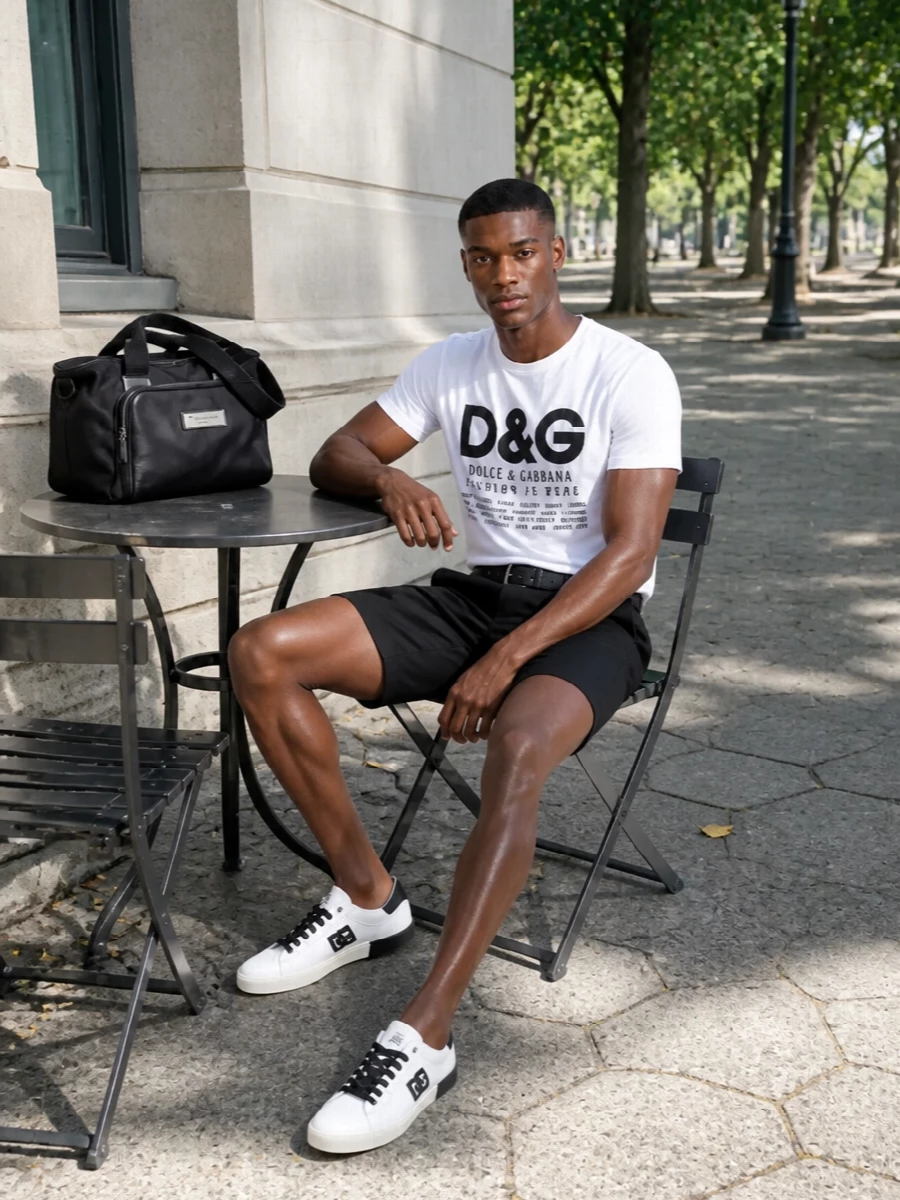 Dolce gabbana logo tshirt black shorts outfit