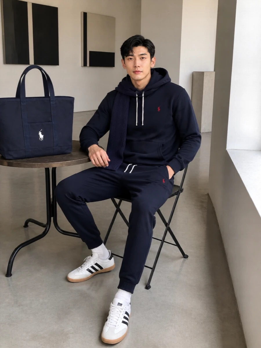 Polo ralph lauren navy hoodie joggers adidas sneakers