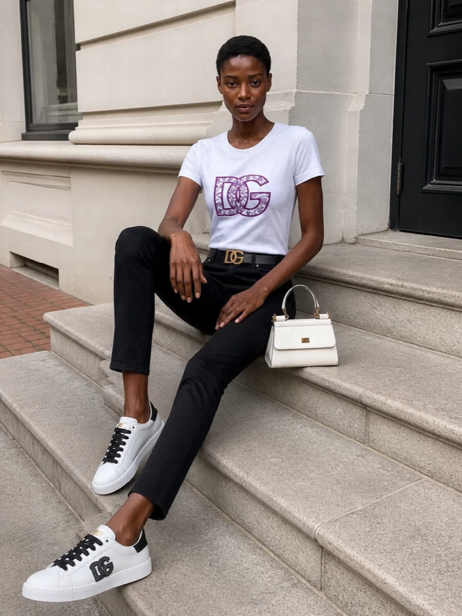 Dolce gabbana dg logo tee black jeans outfit