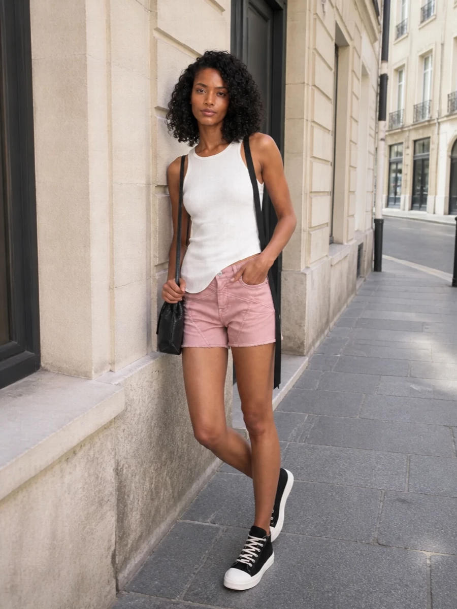 Rick owens drkshdw pink shorts tank outfit