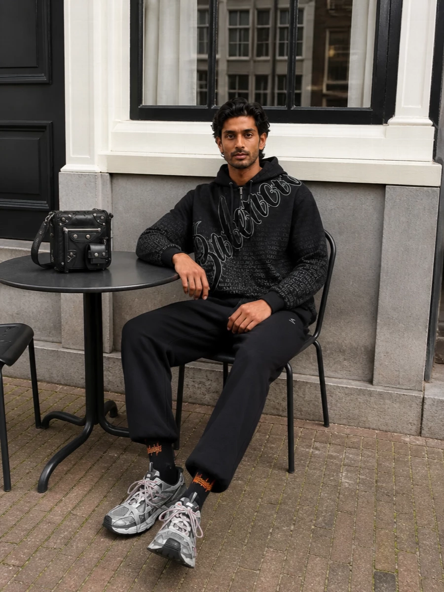 Balenciaga logo hoodie black track pants runners