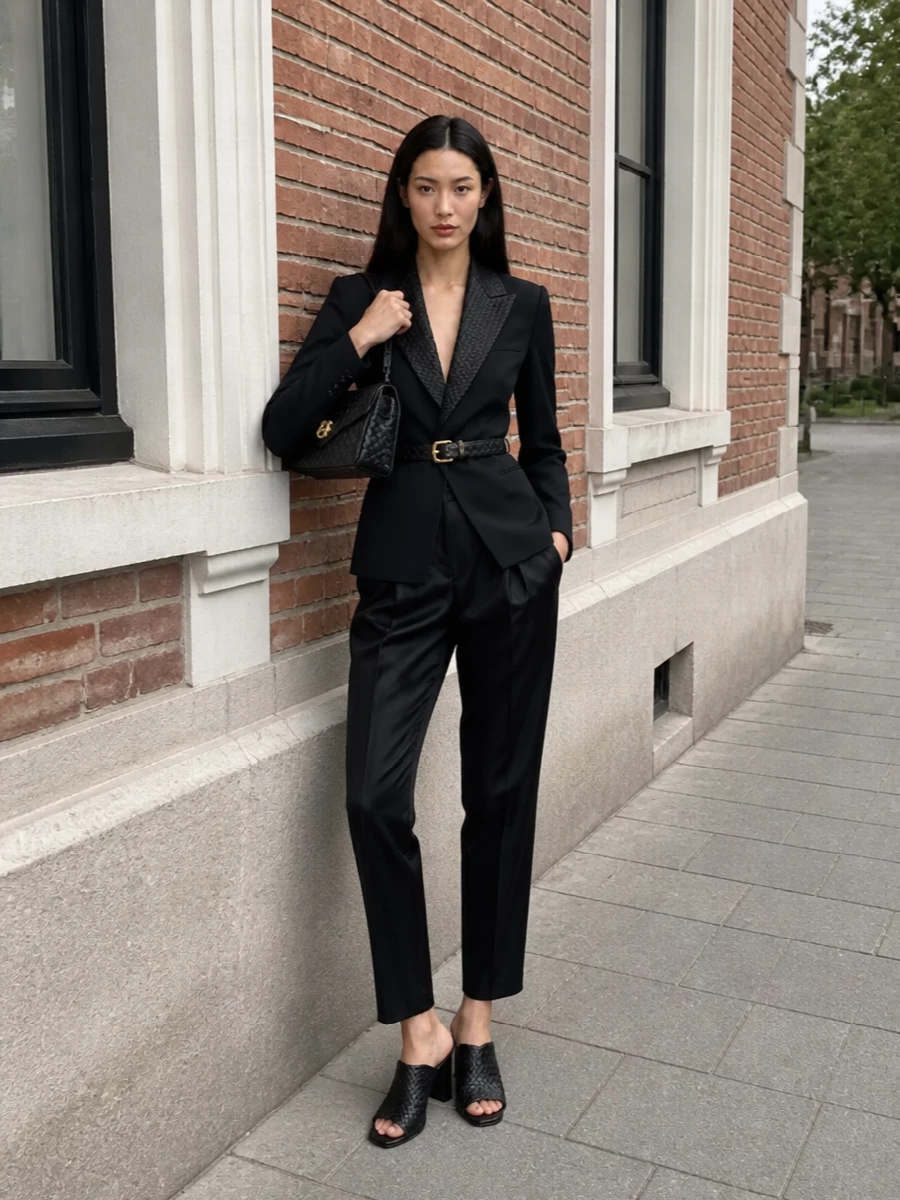 Bottega veneta black tailored blazer trouser outfit