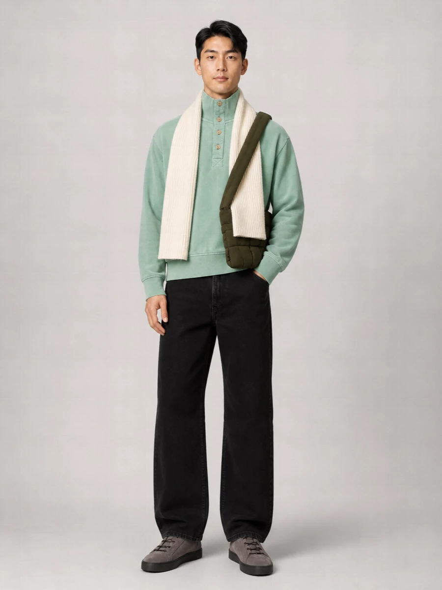 Entire Studios Cotton Ribbed High Neck Buttoned Sweatshirt