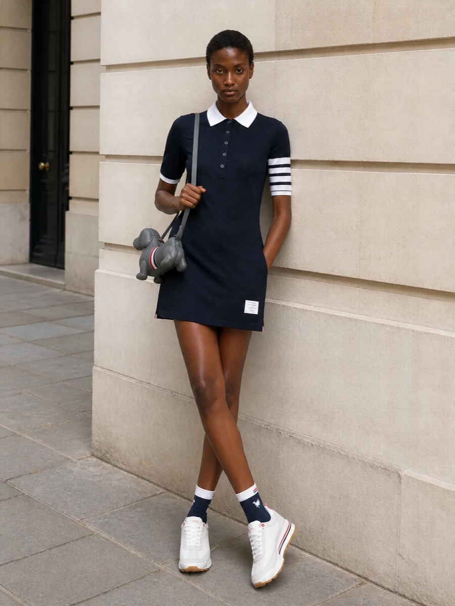 Thom browne navy polo mini dress dachshund bag