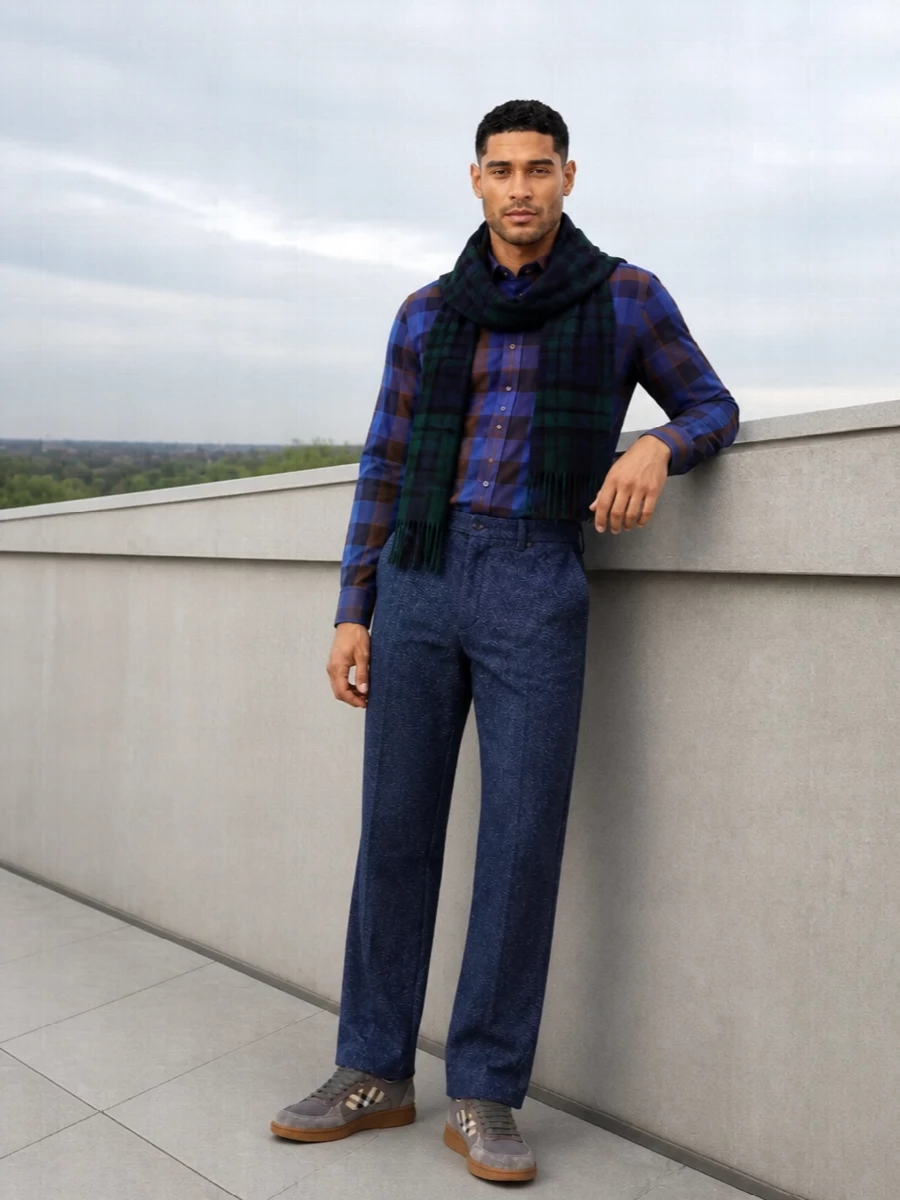 Vivienne westwood check shirt navy trousers outfit