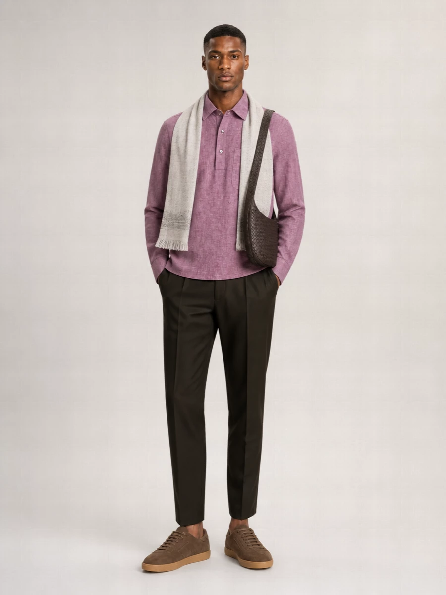 Zegna Linen Long-Sleeve Polo Shirt