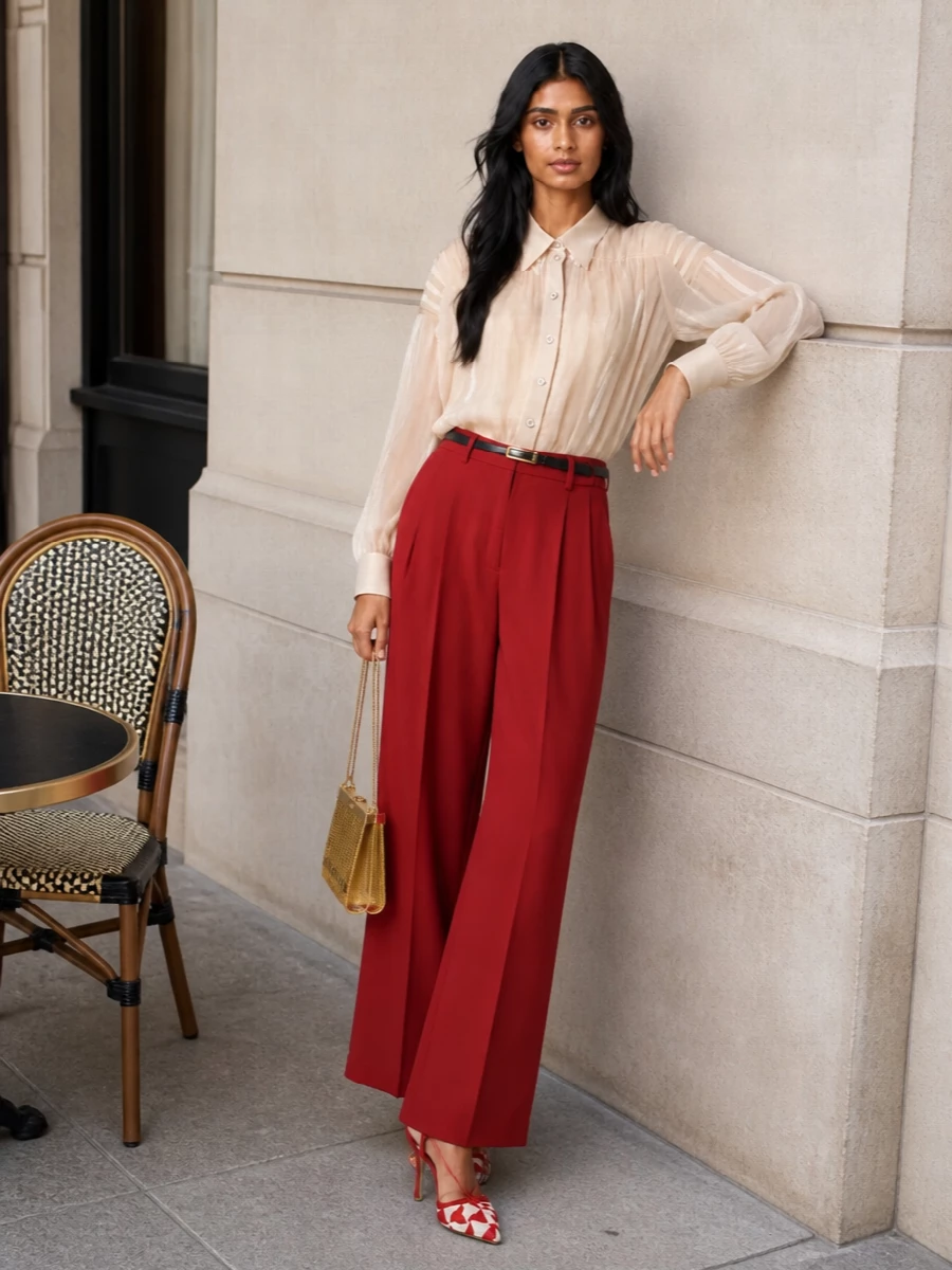Alberta ferretti red wide leg trousers evening