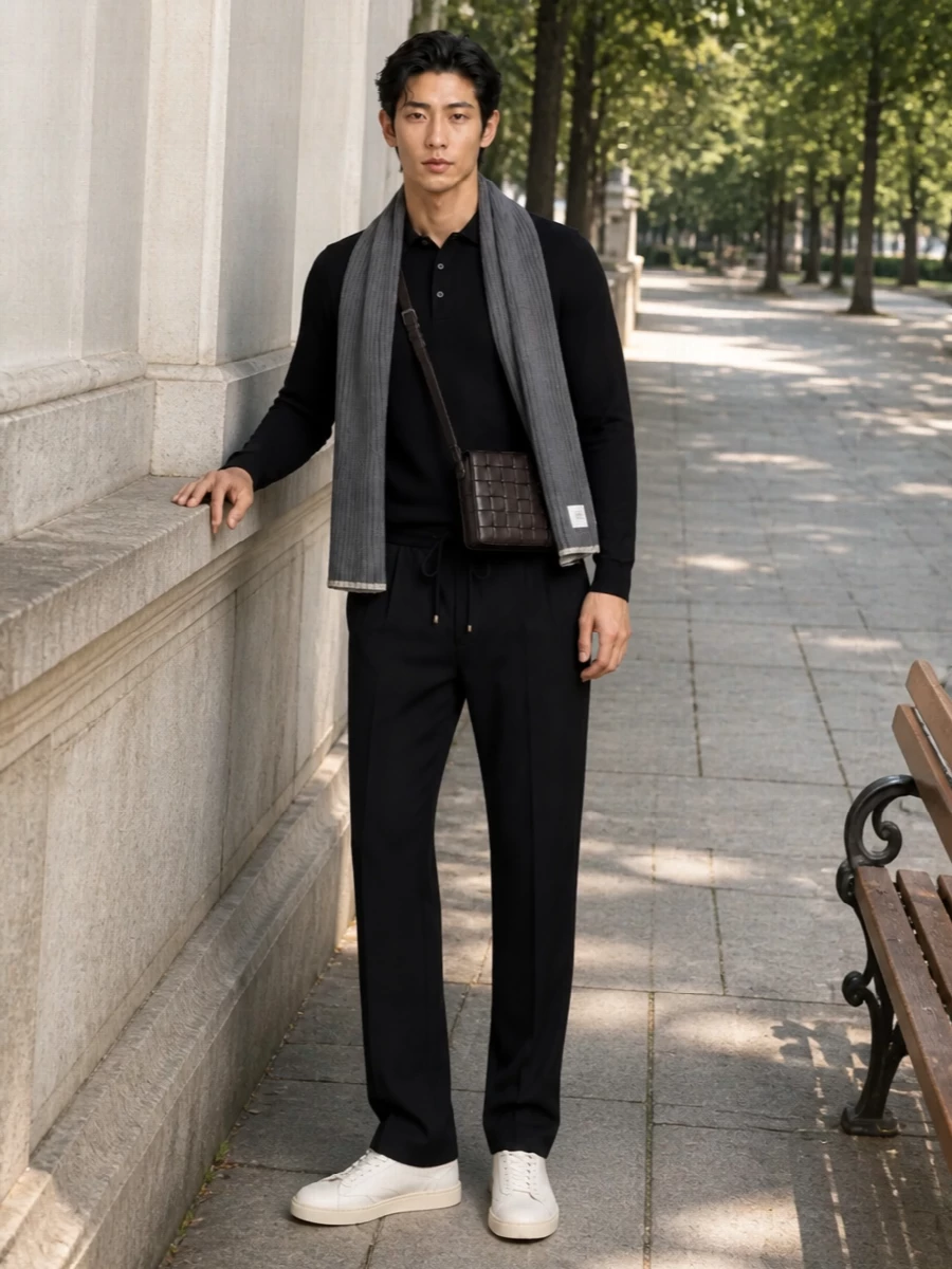 Brunello cucinelli black drawstring trousers outfit