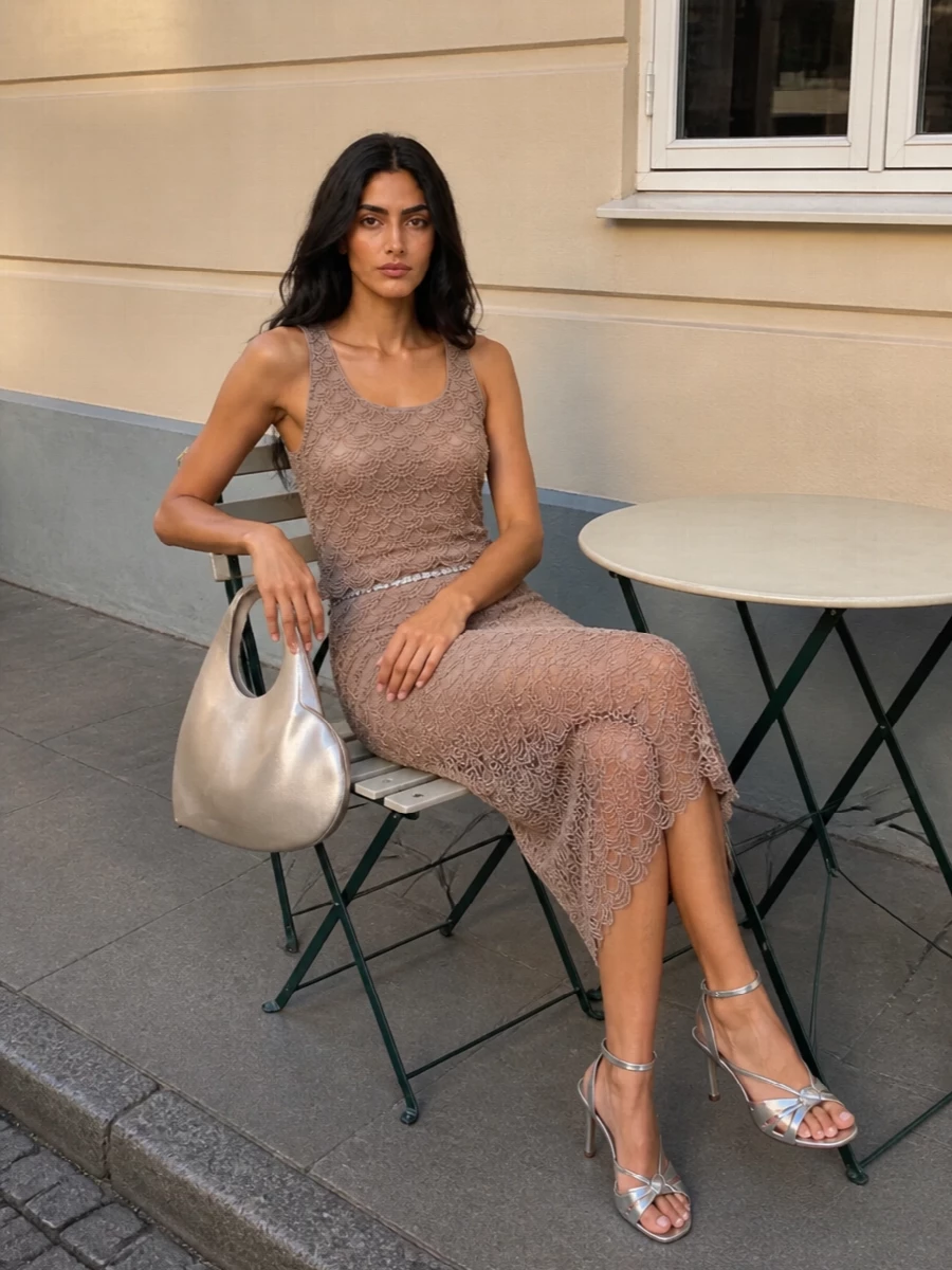 Rotate beaded tank midi skirt stuart weitzman heels