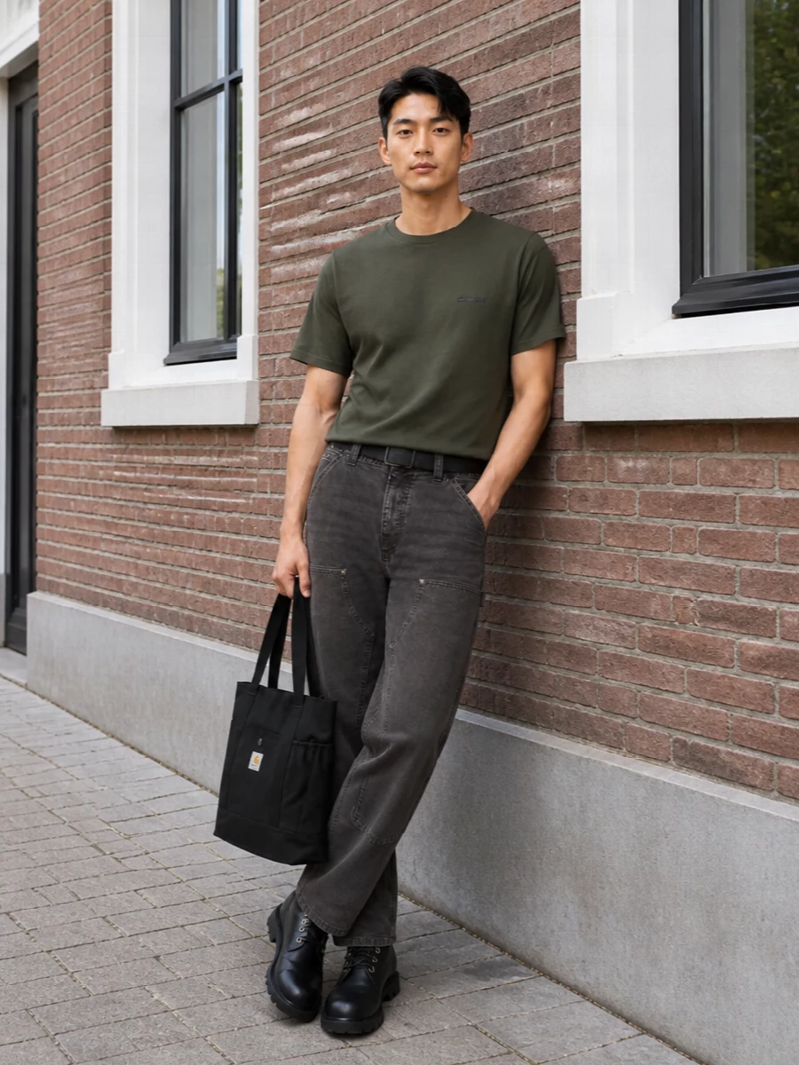 Carhartt olive tee charcoal workwear outfit