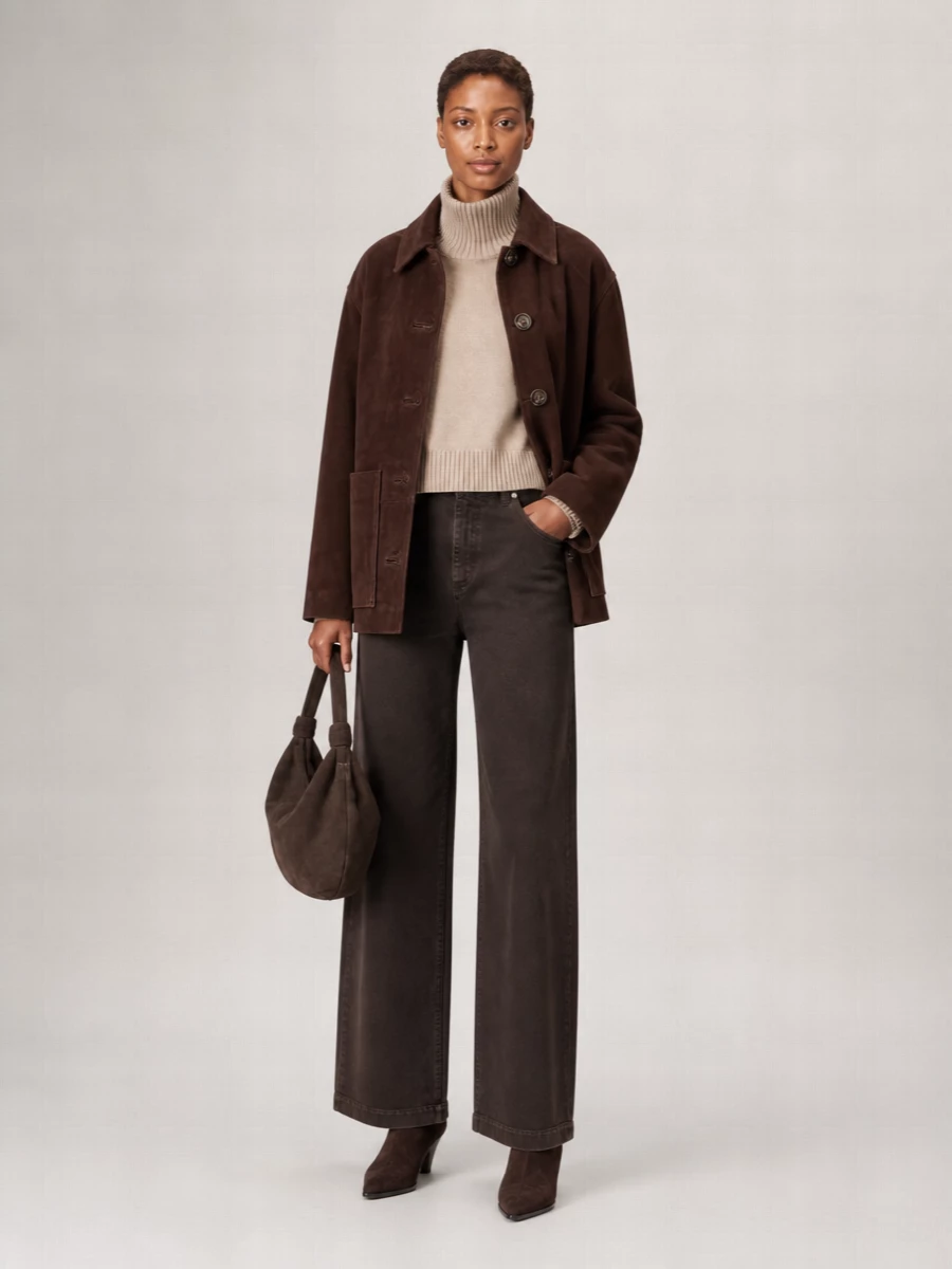 Soeur suede oversized single breasted coat