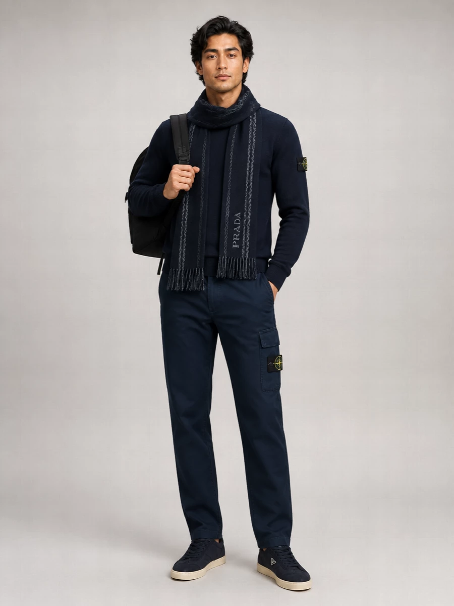 Stone Island Ribbed Virgin Wool Crew Neck Sweater