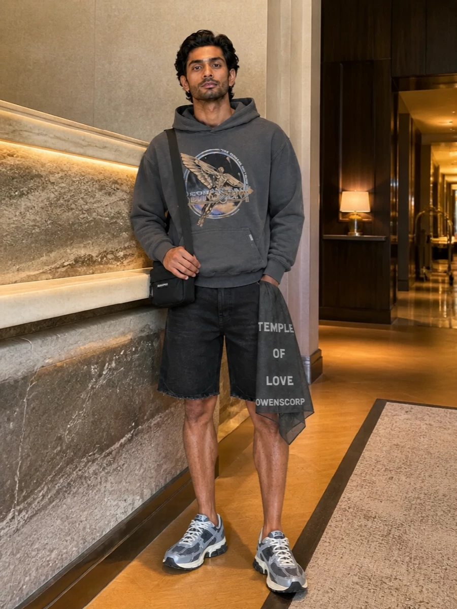 Represent hoodie nike runners balenciaga bag outfit