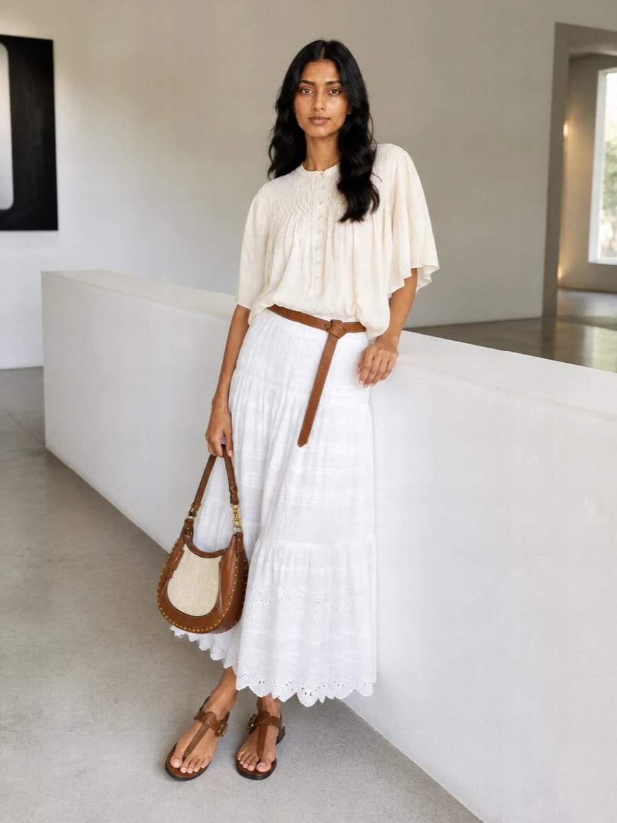 Isabel marant ivory blouse white midi outfit