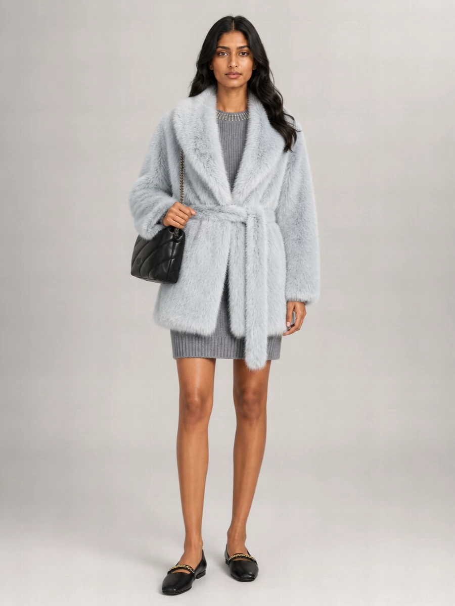Pinko Faux Fur Belted Coat