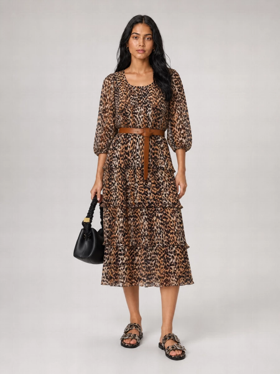 Ganni Leopard-Print Midi Dress