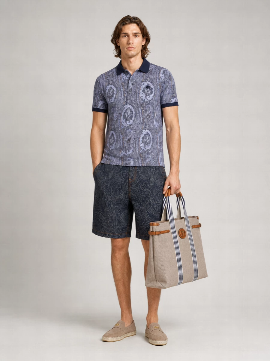 Etro Arnica Paisley Cotton Polo Shirt